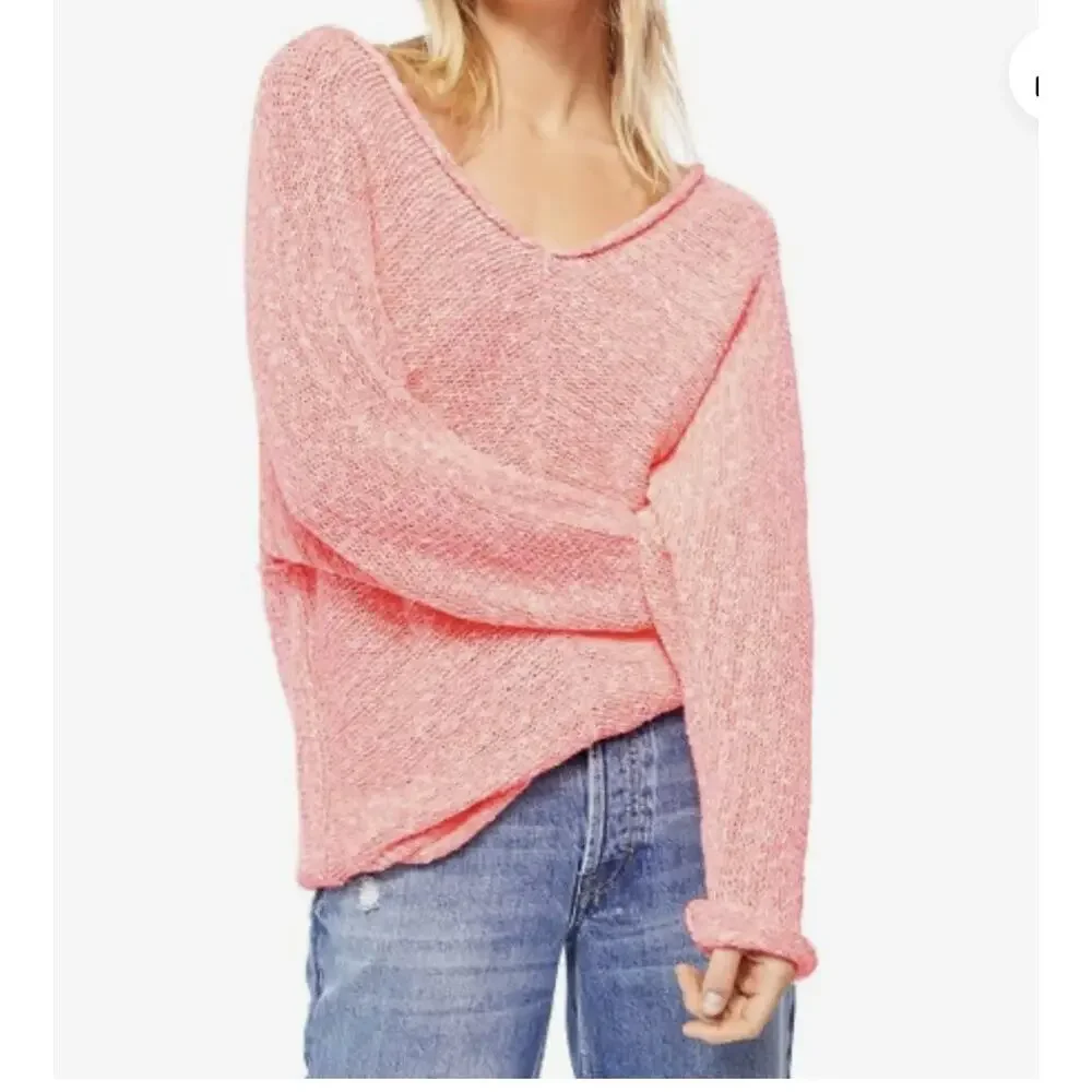 Free People Bright Lights Sweater Knit Neon Flamingo Pink Oversized Small Slouch - Picture 2 of 5